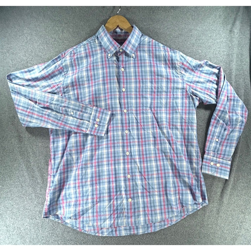 Peter Millar Preppy Plaid Button Down XL Cotton Golf Old Money Coastal Blue Pink